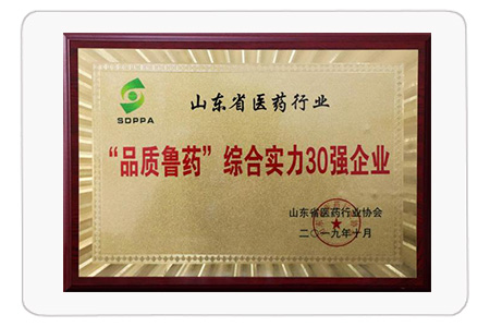 “品質(zhì)魯藥”綜合實(shí)力30強(qiáng)企業(yè)